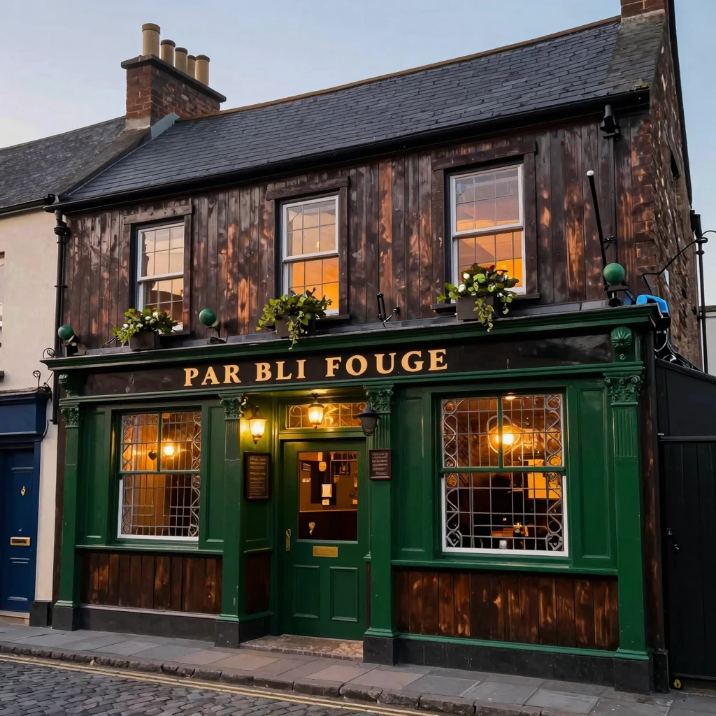 Artistic illustration of a traditional Irish pub exterior, d...