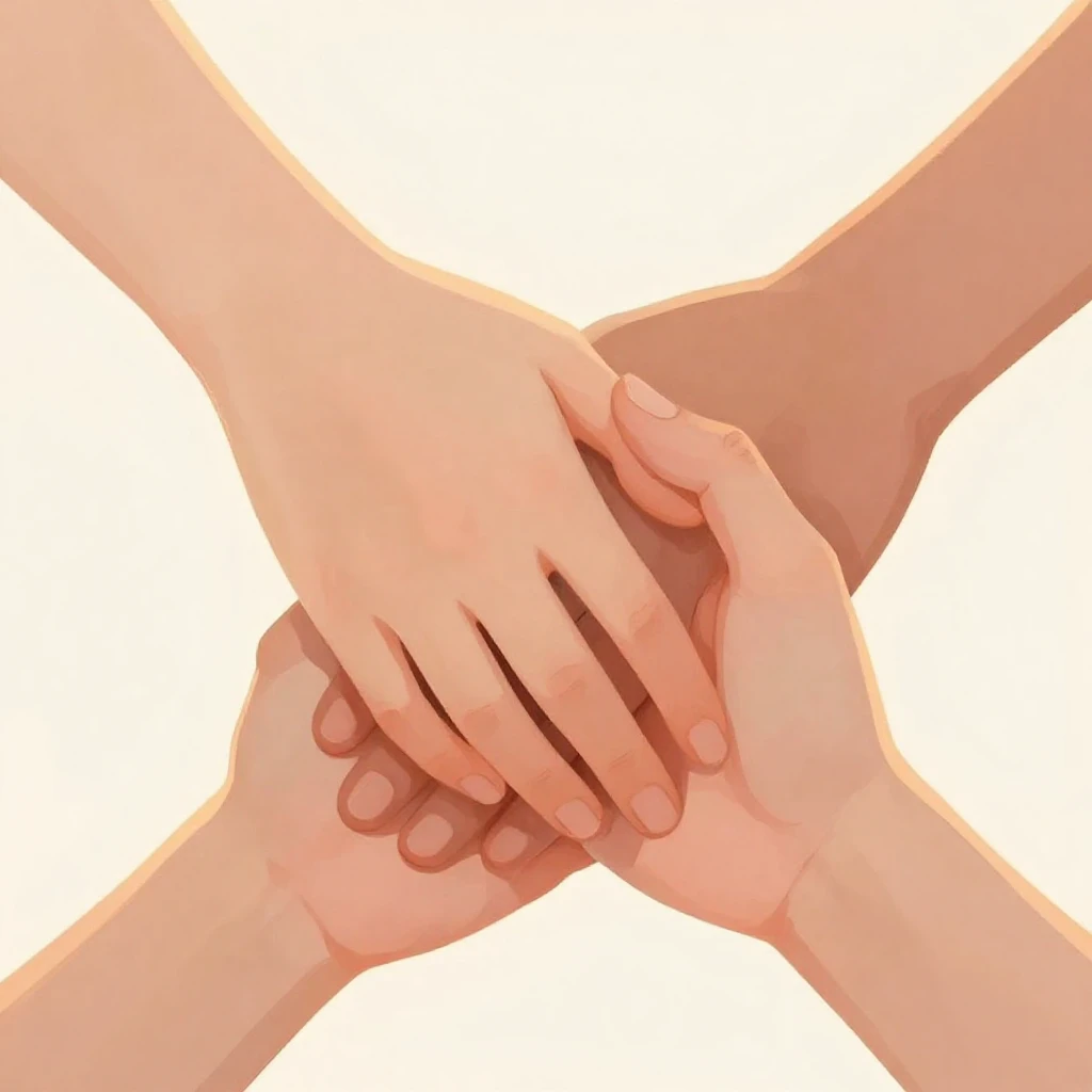 An artistic illustration of two hands gently holding each ot...