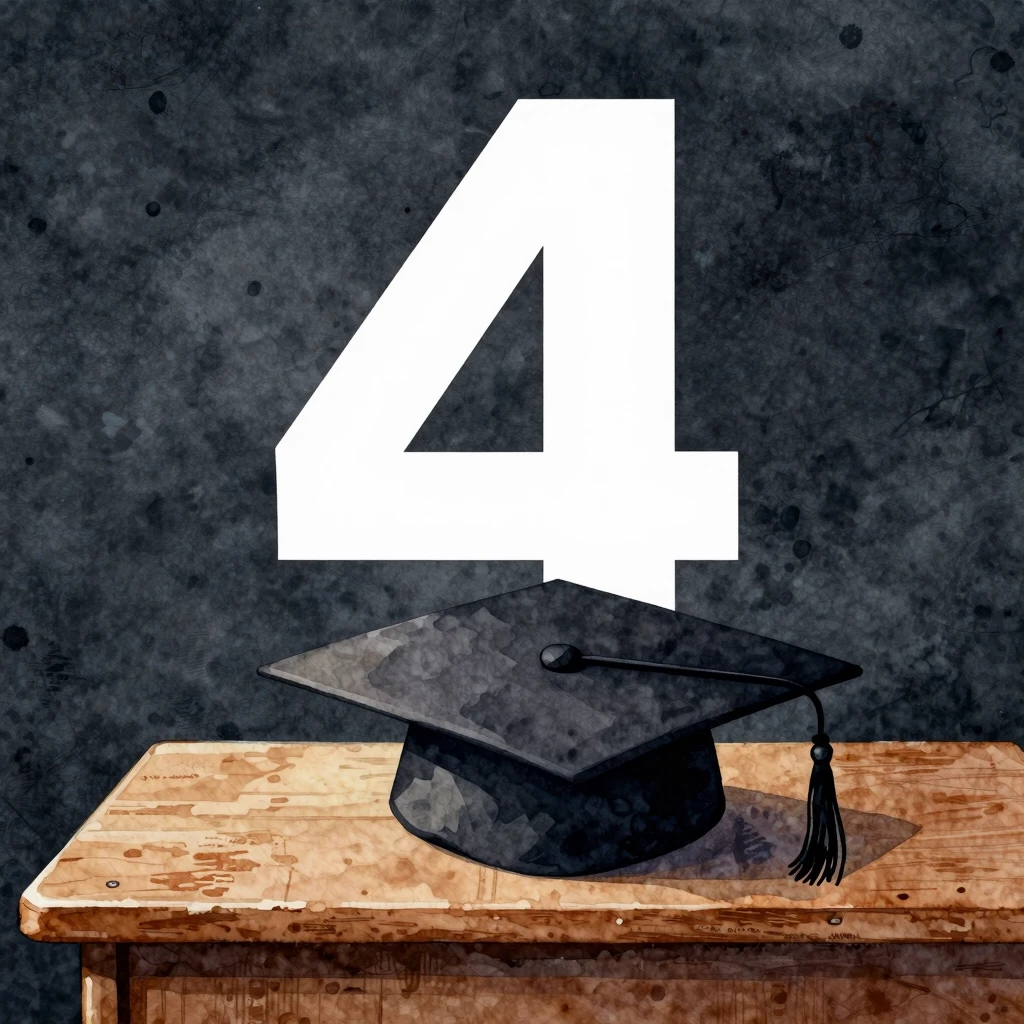 Watercolor style. A silhouette of a student's cap resting on...