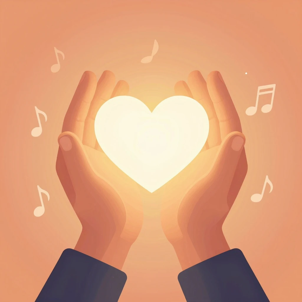 Stylized hands gently holding a glowing heart or a symbol of...