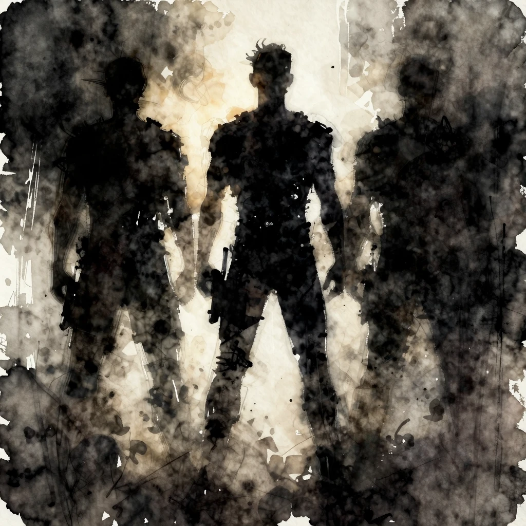 Watercolor style painting, intense high-contrast scene, dram...