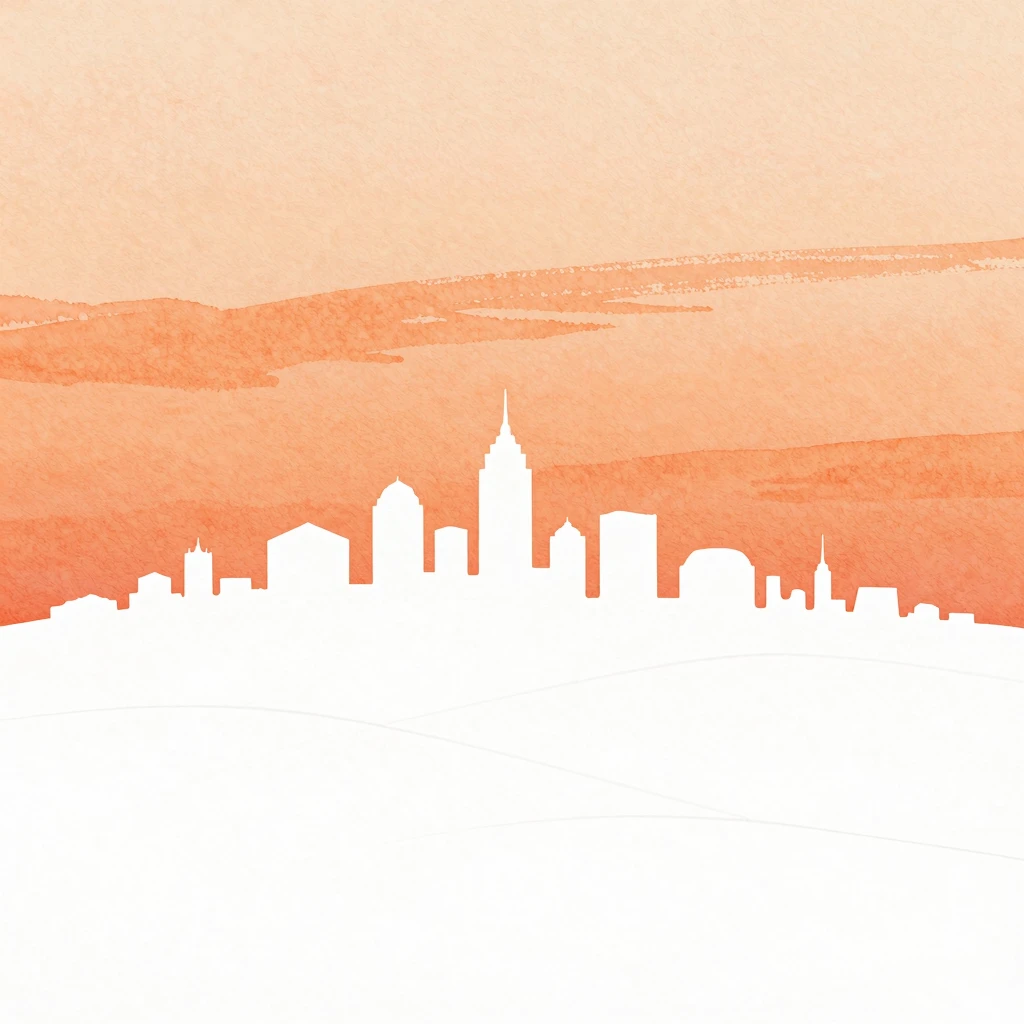 Minimalist watercolor painting of a city silhouette built on...