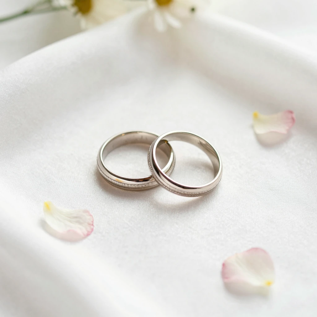 An artistic watercolor painting of two wedding rings resting...