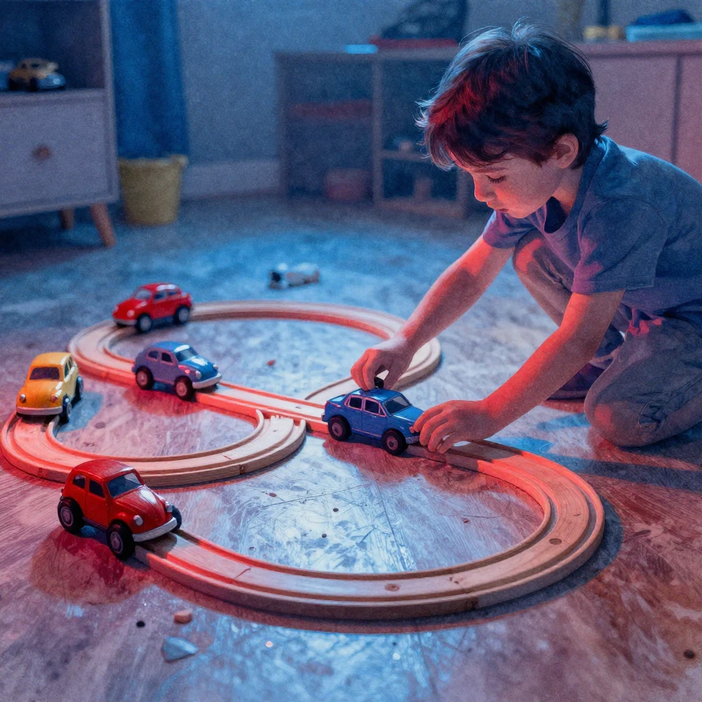 A watercolor illustration of a child's play scene, featuring...