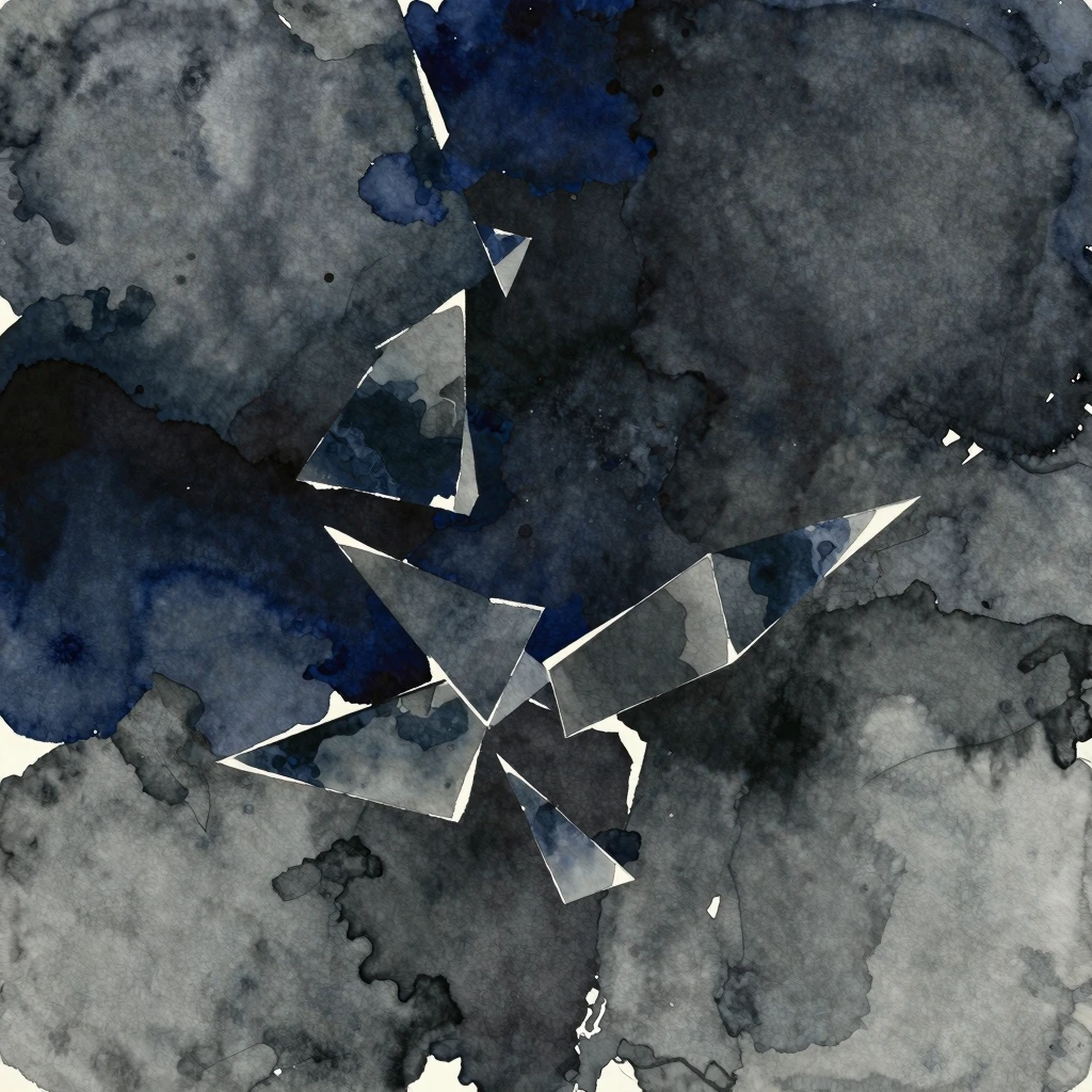 Abstract watercolor painting with a dark, moody atmosphere. ...