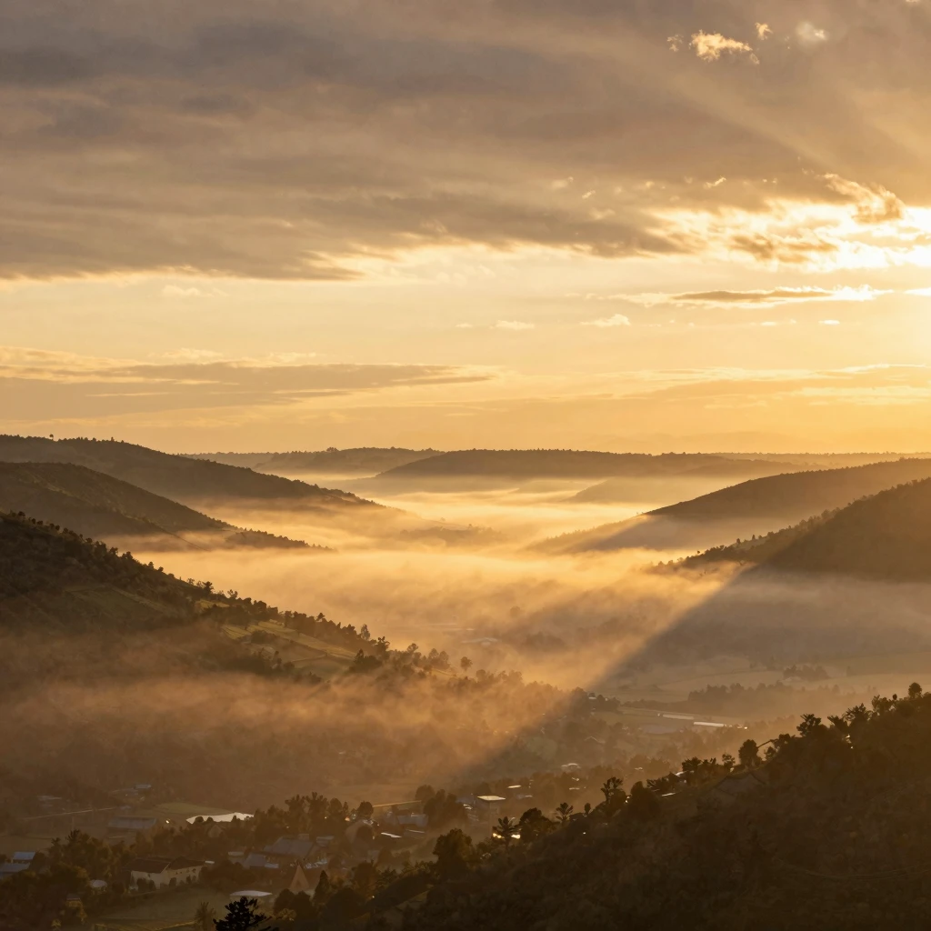 A breathtaking, vast, and serene misty valley at the very fi...