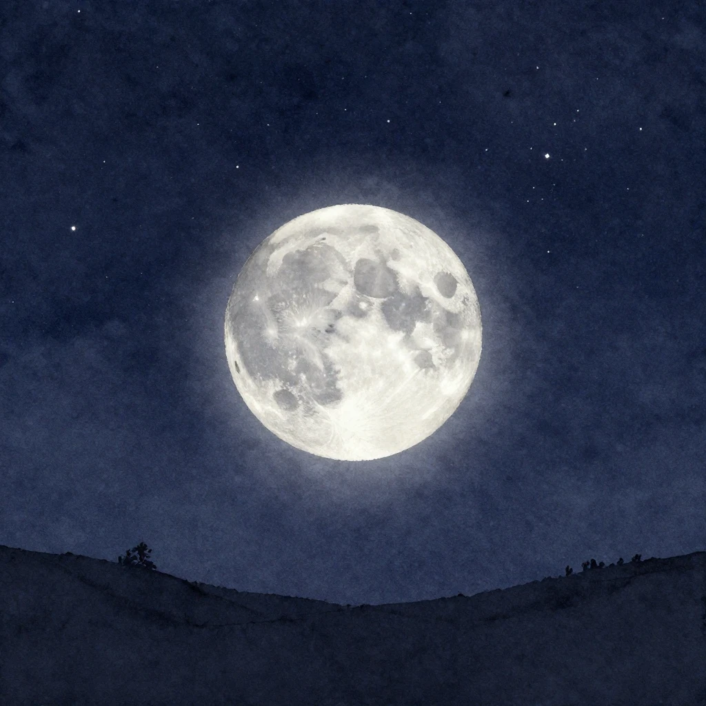 A minimalist watercolor silhouette focusing on a giant glowi...