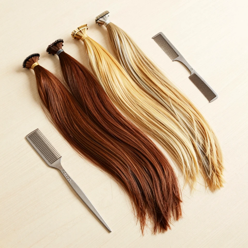 Watercolor painting of high-quality synthetic hair extension...