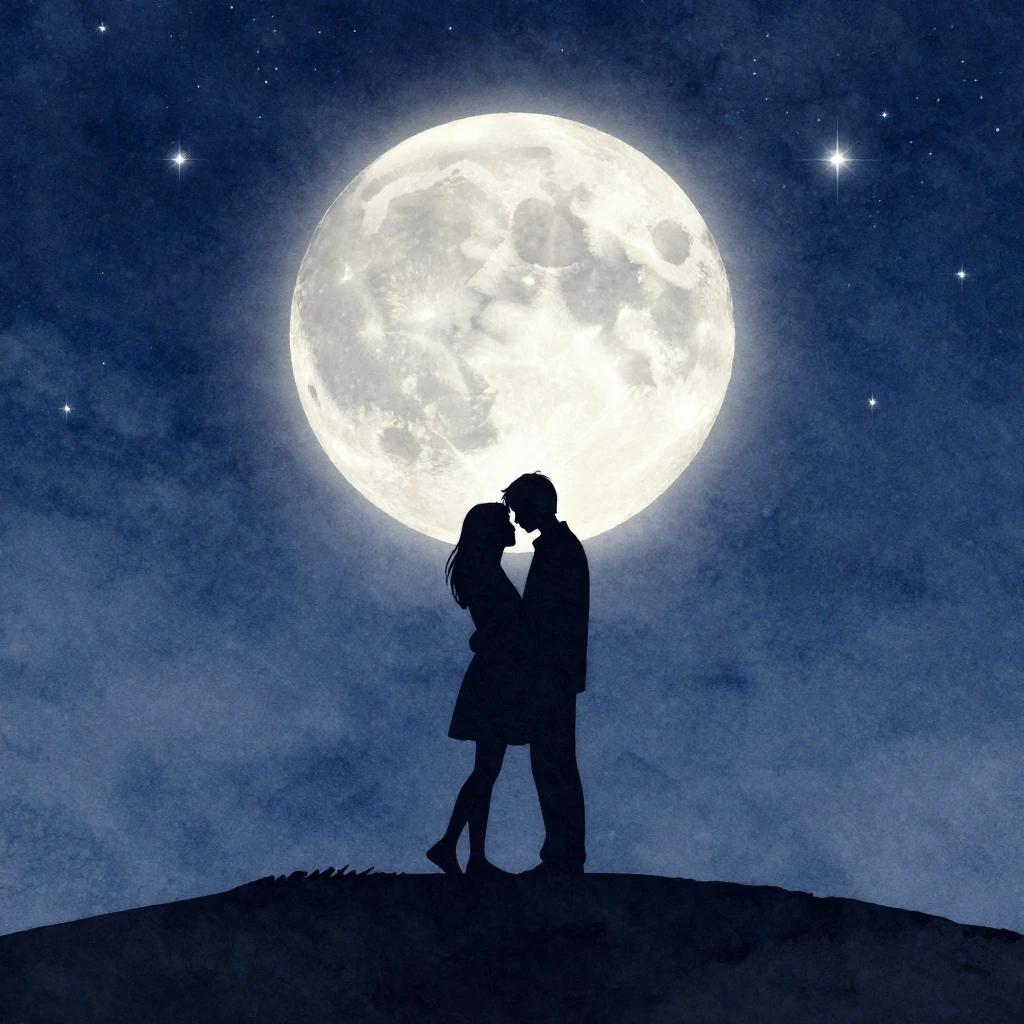 A minimalist watercolor silhouette of two people embracing o...