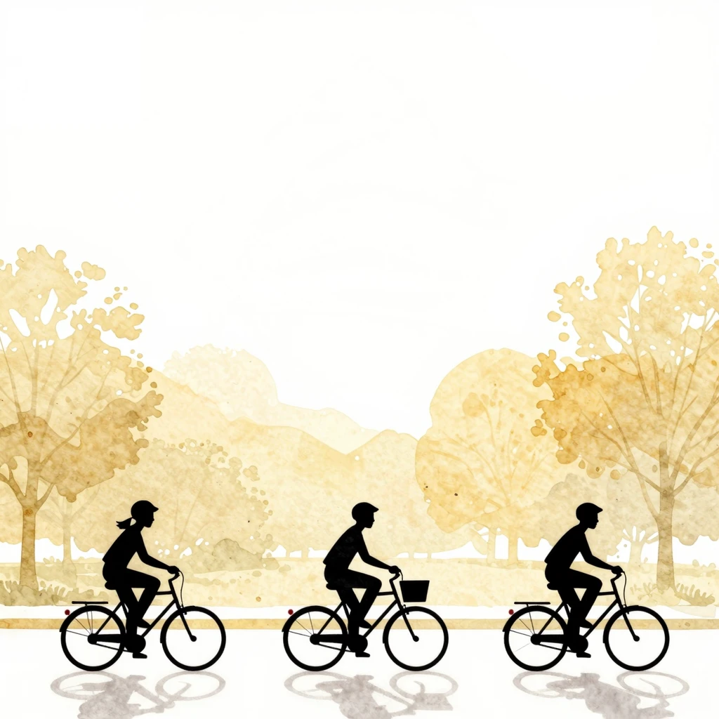 Minimalist watercolor painting of silhouettes of people ridi...