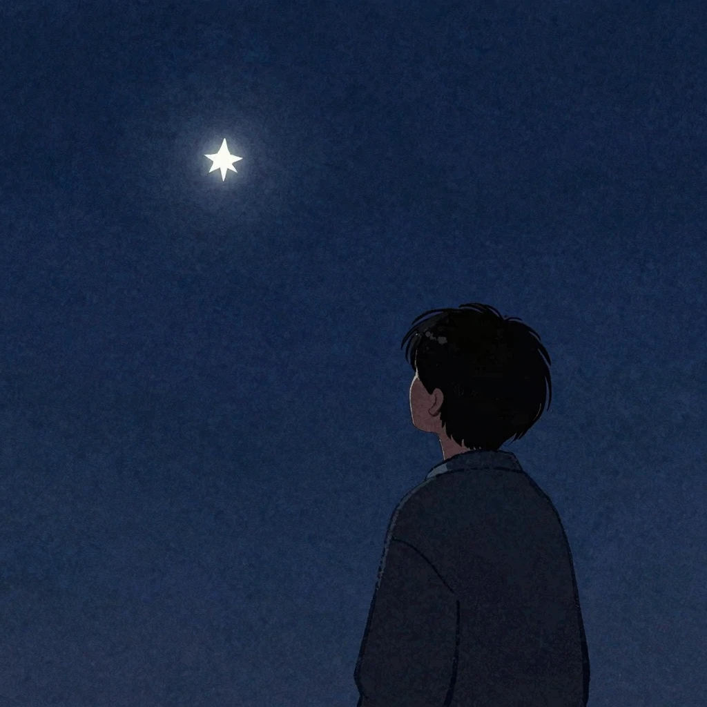 Artistic watercolor illustration of a person gazing at a sin...