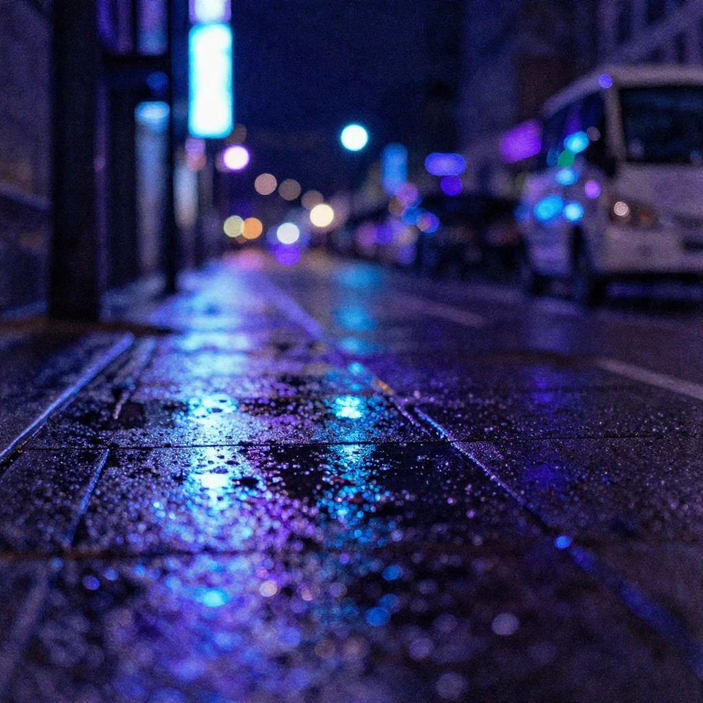 Watercolor painting showcasing neon blue and purple lights r...