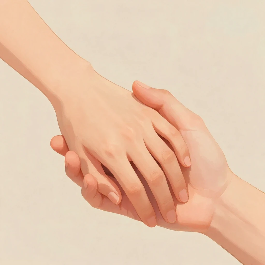 An artistic illustration of two hands gently holding each ot...