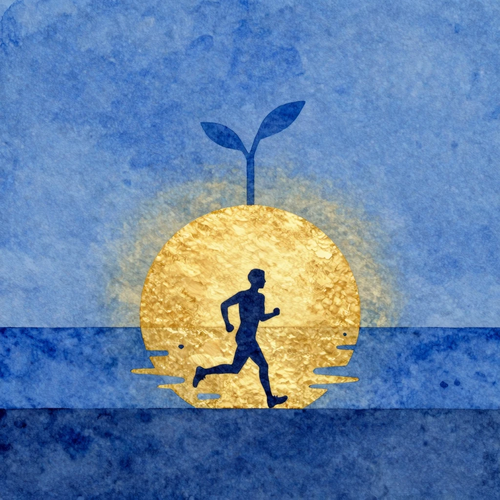 Minimalist watercolor painting of a silhouette running towar...