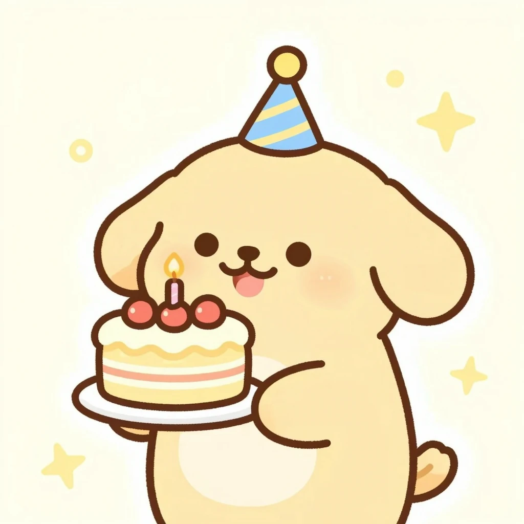 Adorable illustration of a cute animal holding a birthday ca...