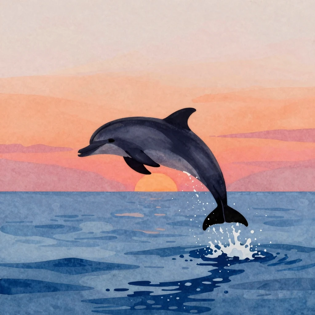 A watercolor painting of a majestic dolphin leaping graceful...