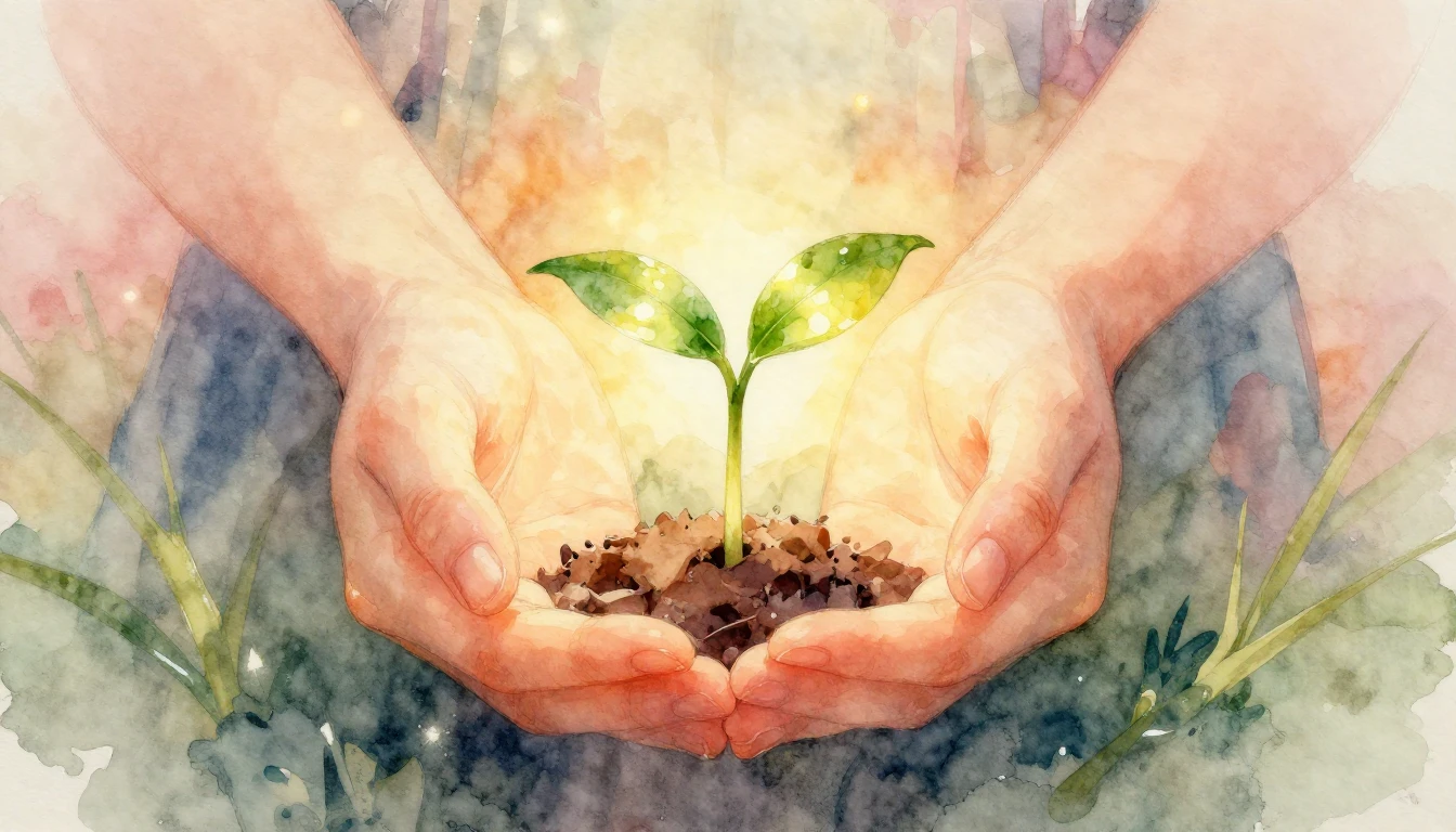 A beautiful watercolor painting depicting a small, glowing s...