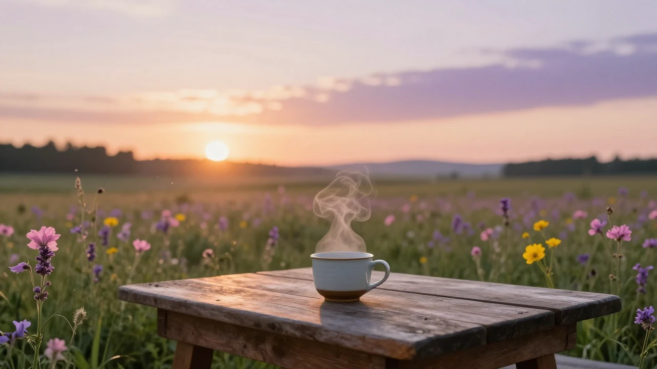 A serene morning landscape showcasing the beauty of simple m...