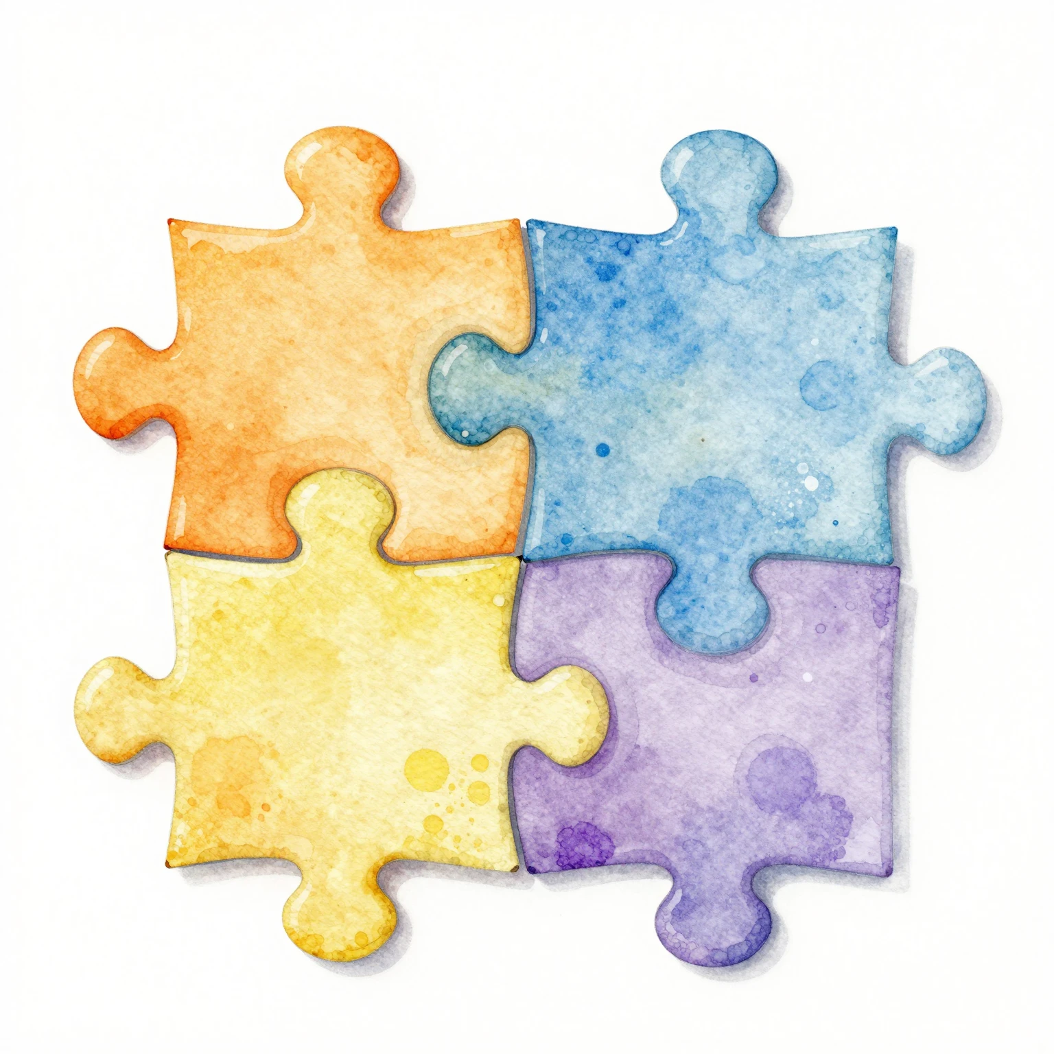 Watercolor painting of two bright, differently colored puzzl...