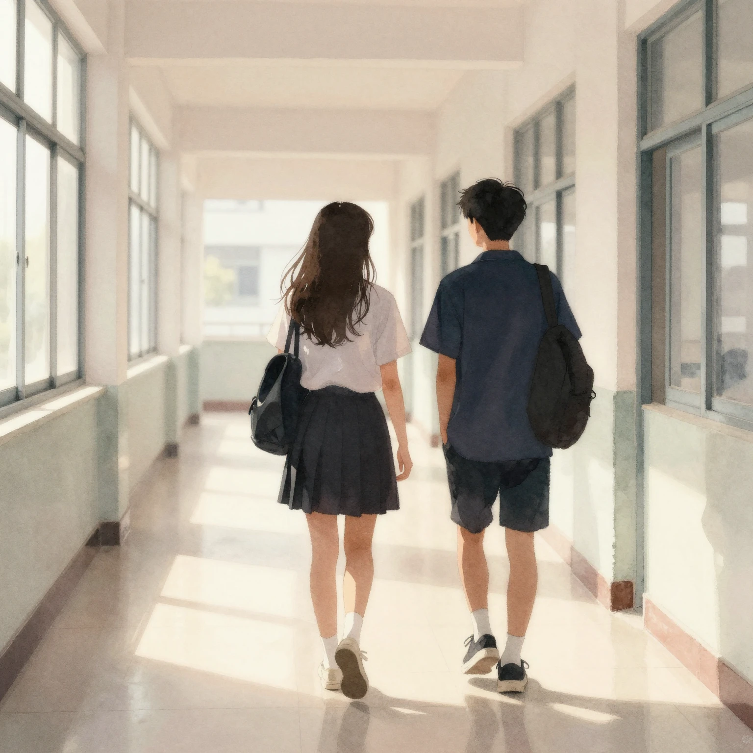 Watercolor painting of two teenage silhouettes, representing...