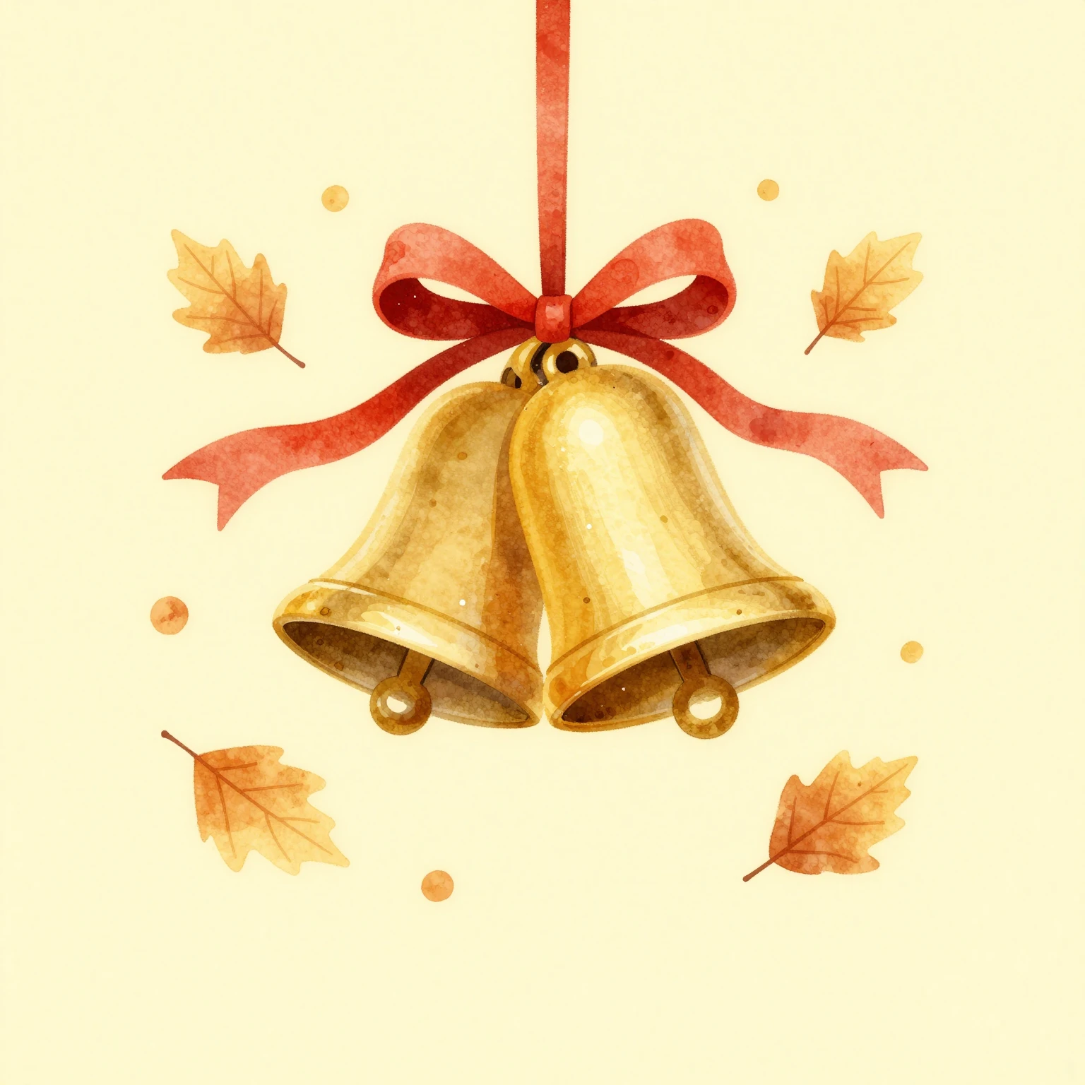 Minimalist watercolor illustration of a golden bell with a r...