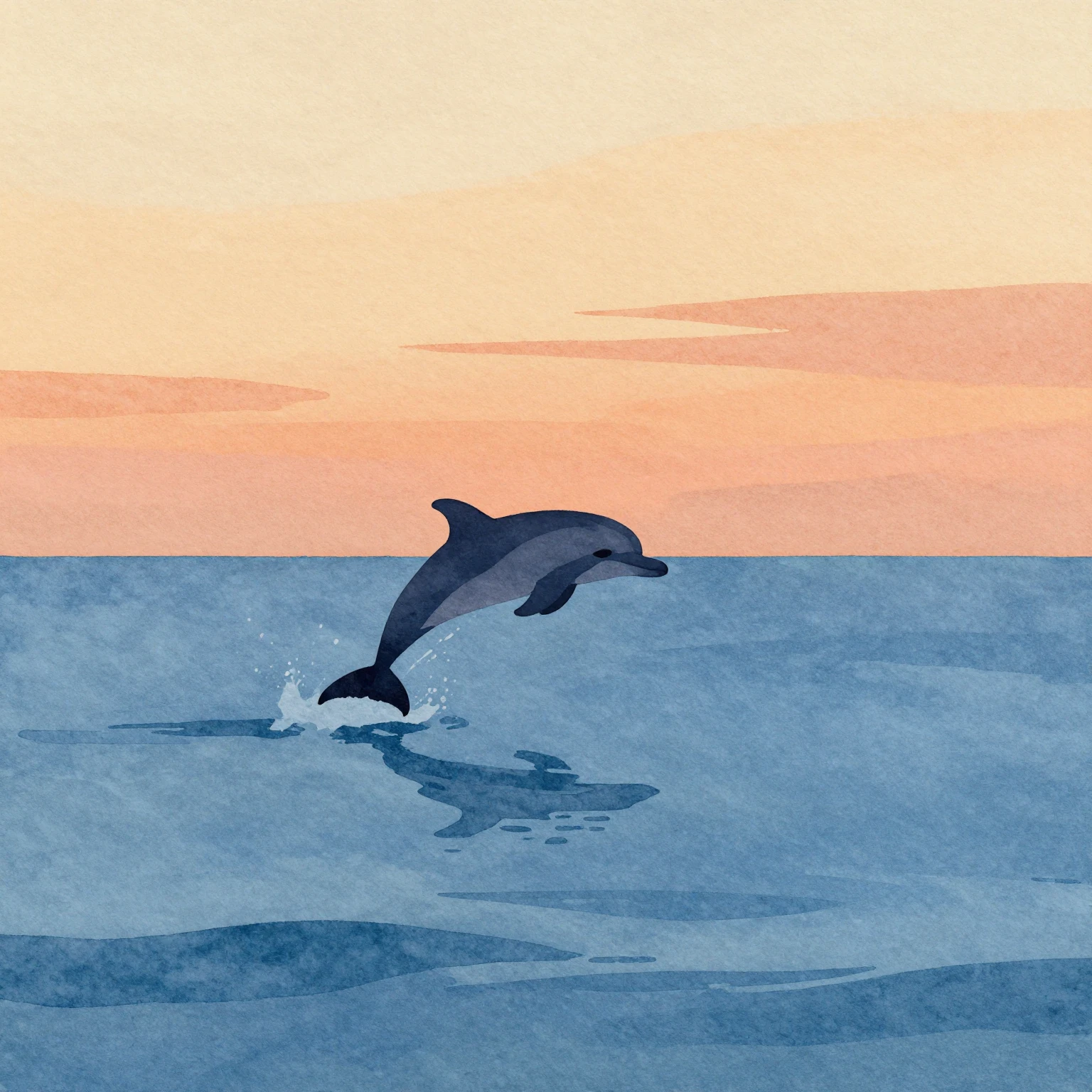 A watercolor painting depicting a calm blue ocean under a wa...