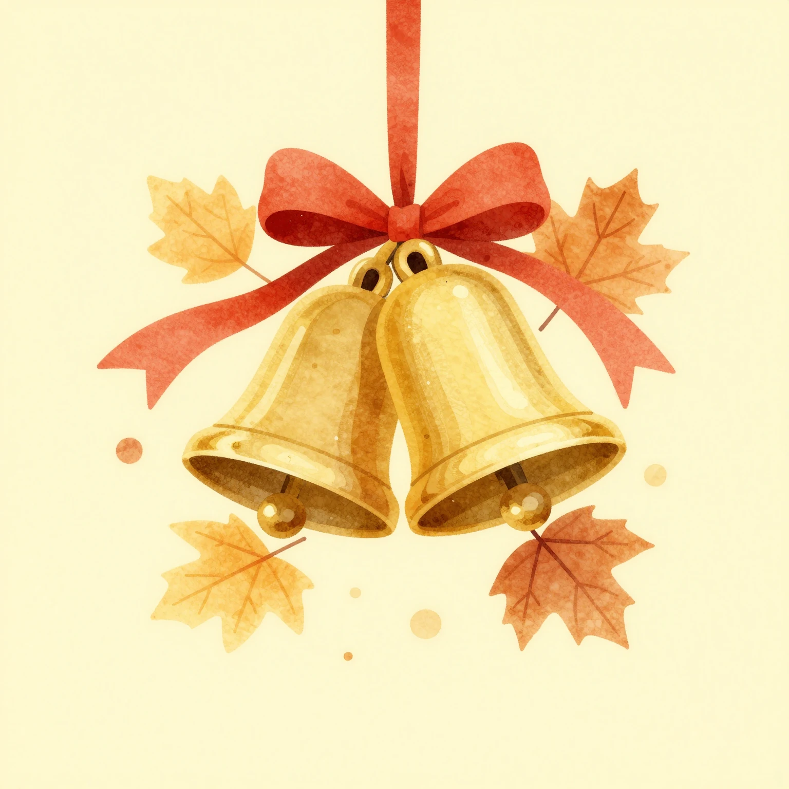 Minimalist watercolor illustration of a golden bell with a r...