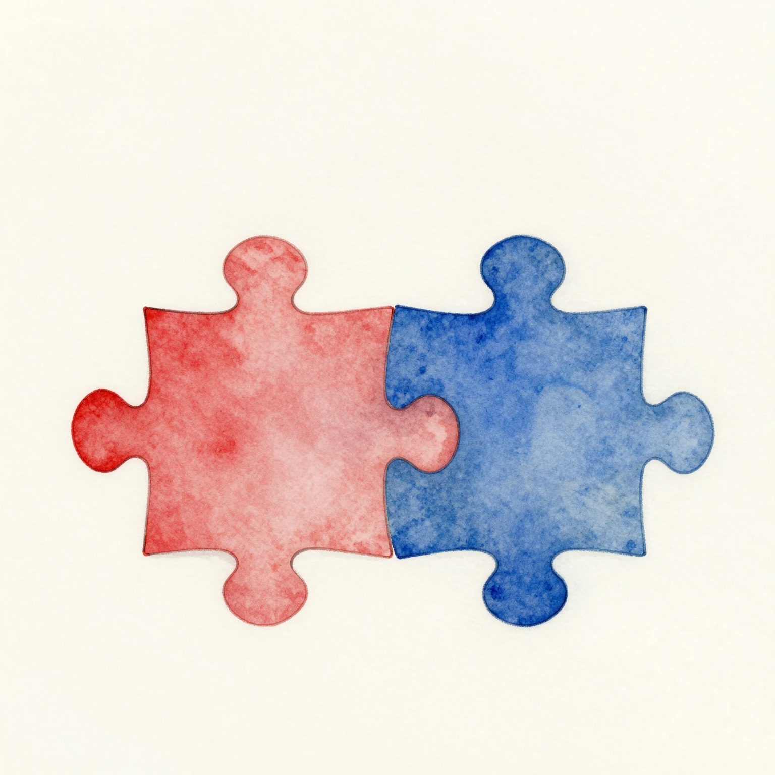 Minimalist watercolor illustration of two interlocking puzzl...