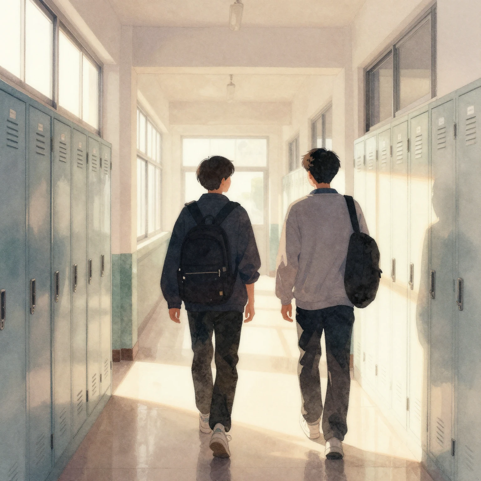 Watercolor painting of silhouettes of two teenagers walking ...
