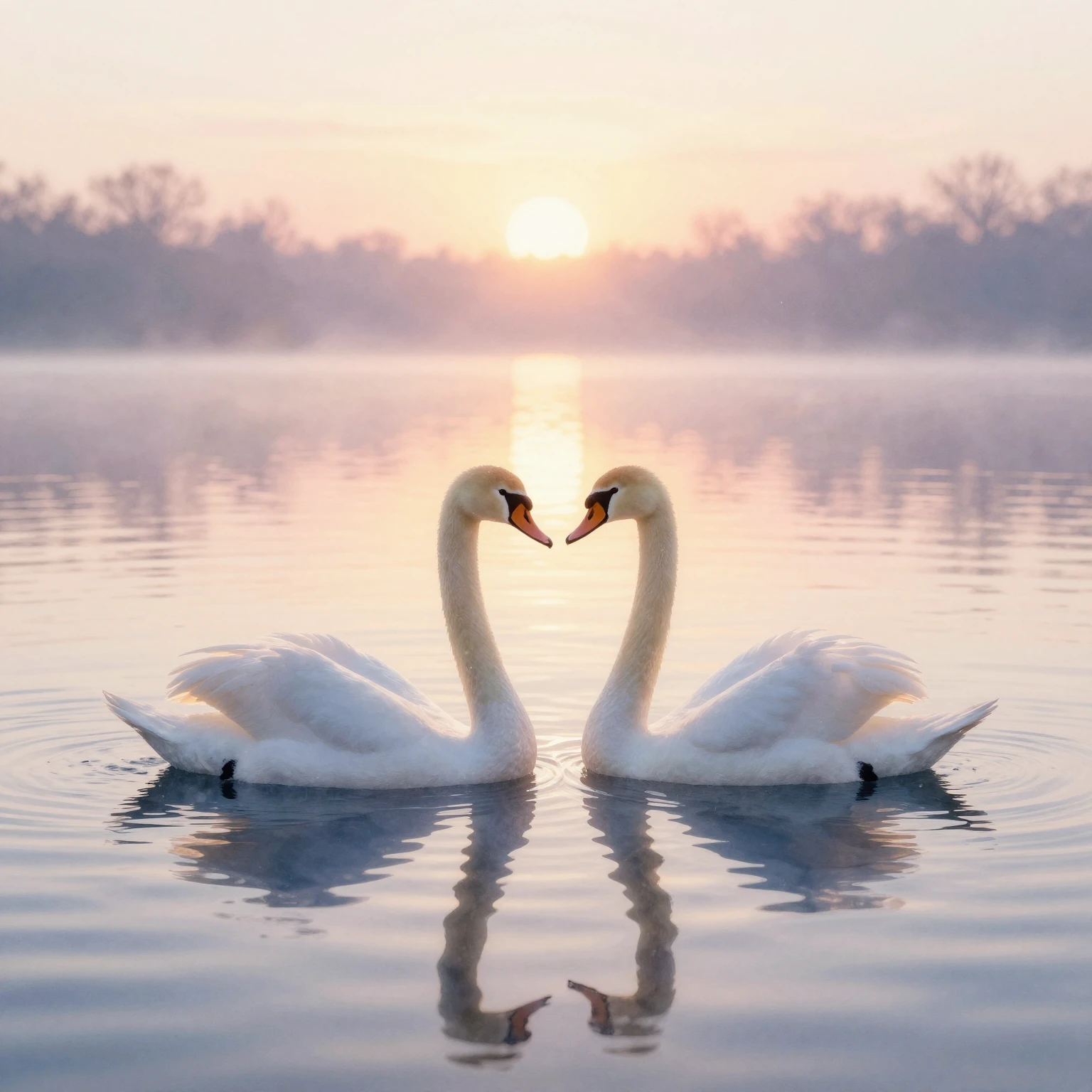 Artistic watercolor style painting of two elegant swan silho...