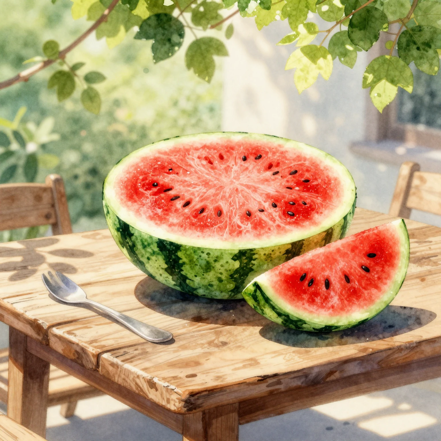 An artistic watercolor painting capturing a summer food scen...