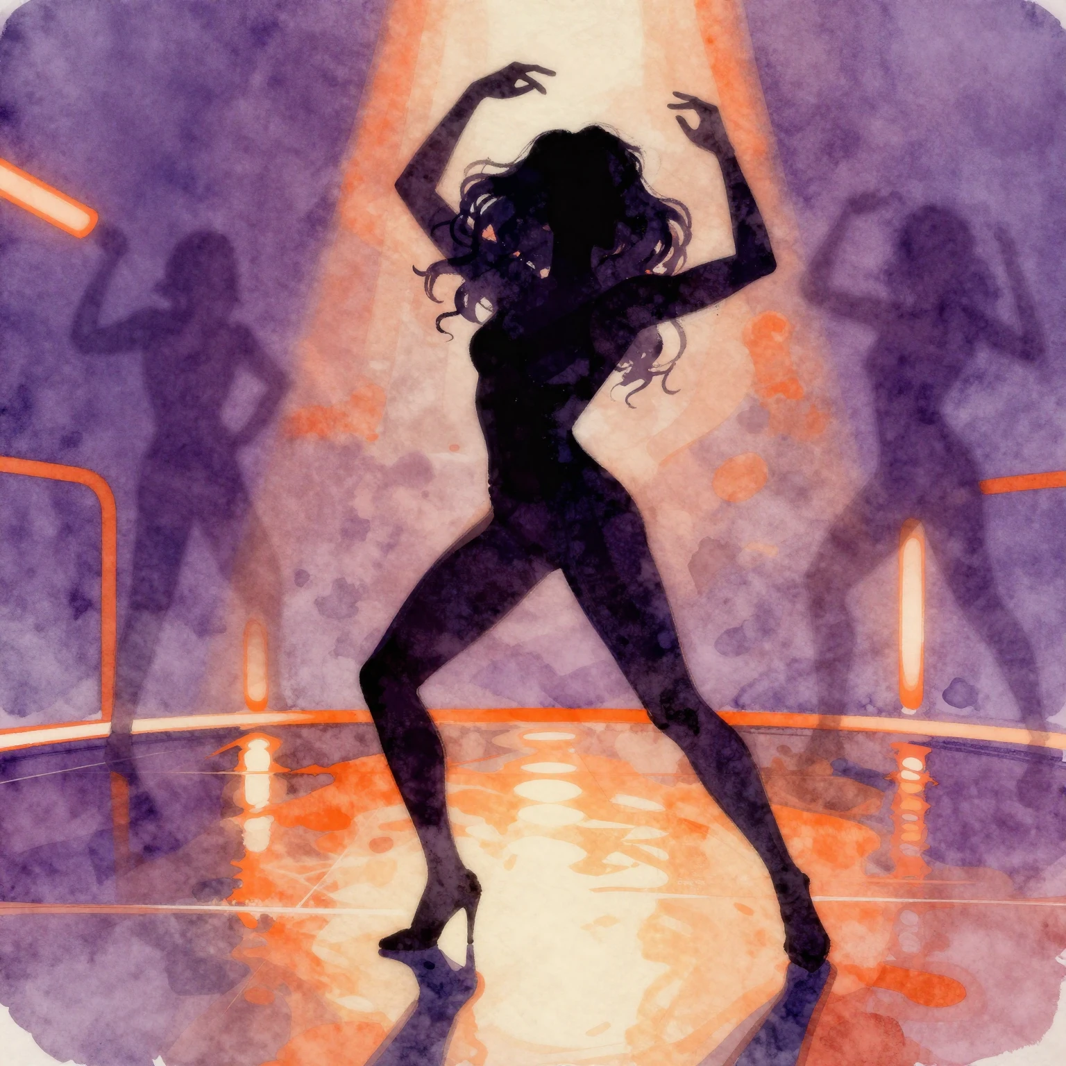 Artistic watercolor illustration of a dancing silhouette, 19...