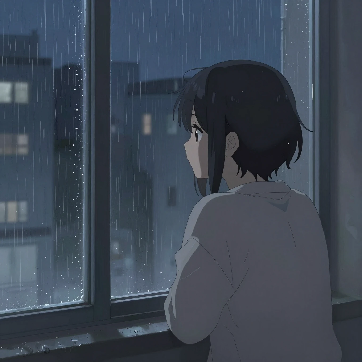 An anime style illustration of a lonely character looking ou...