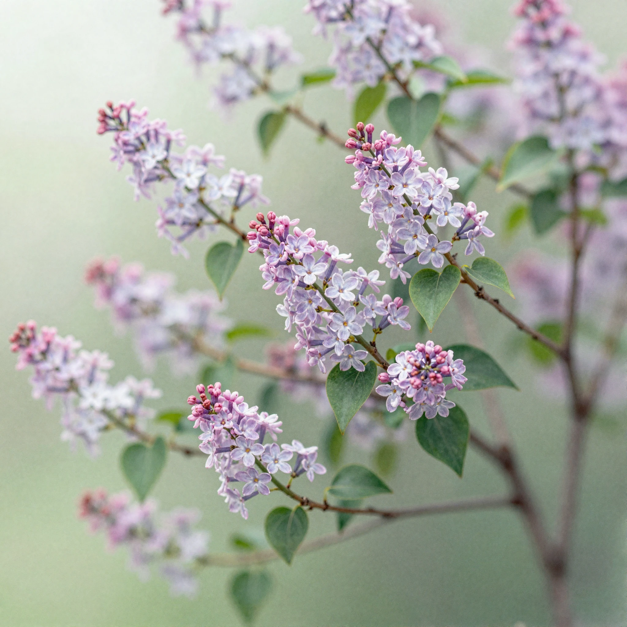 A serene watercolor painting depicting blooming spring lilac...