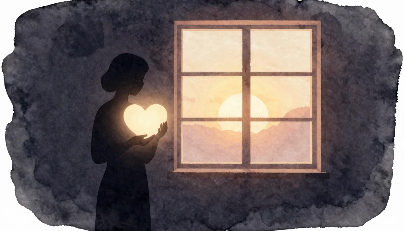 Watercolor style. Silhouette of a person holding a glowing h...