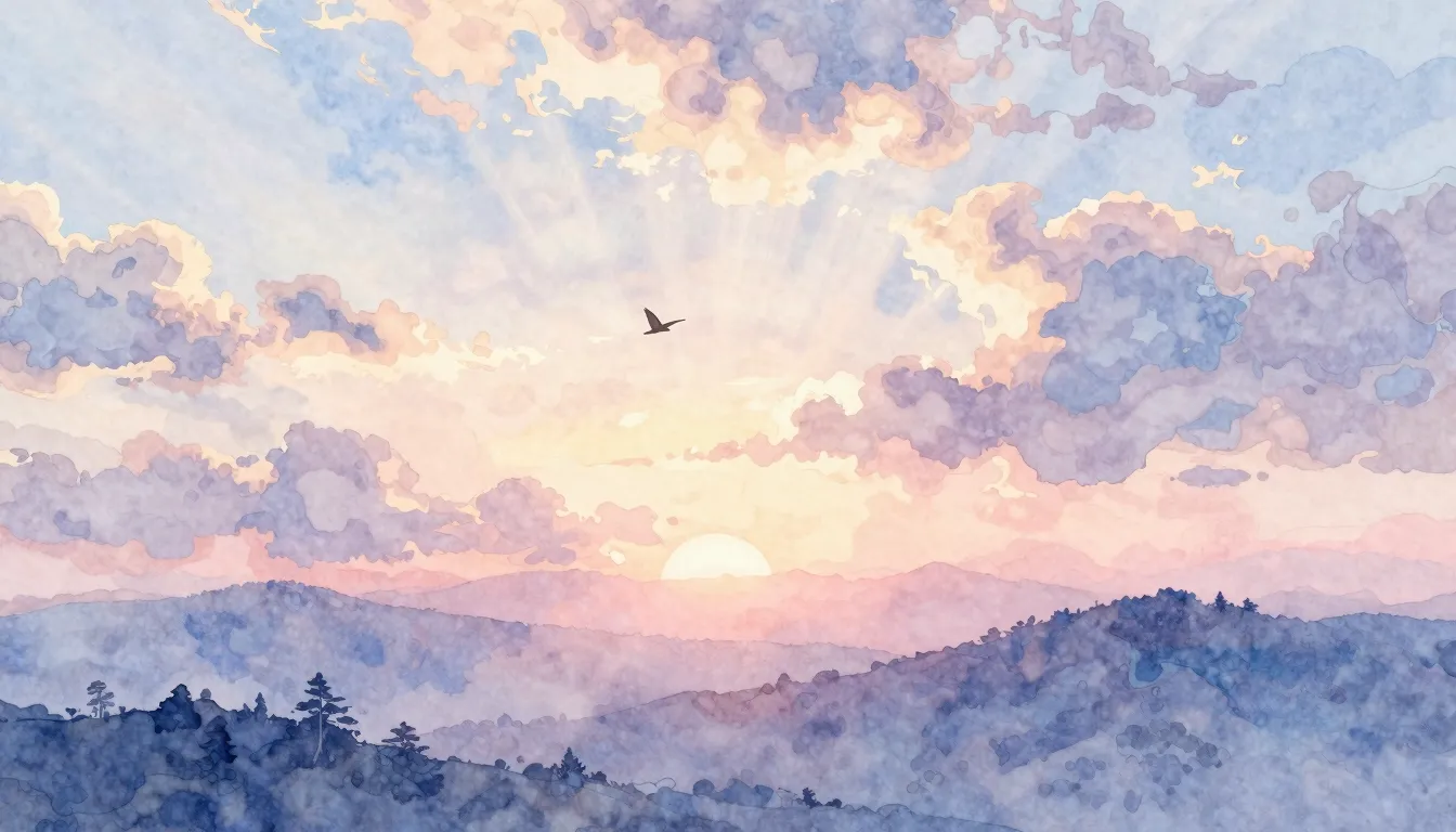 Watercolor style. A gentle morning landscape in pastel color...