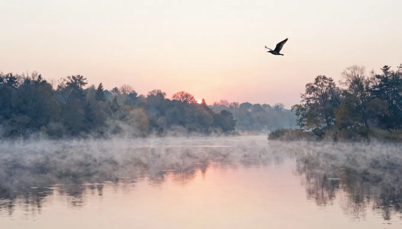 Watercolor style. A beautiful morning landscape, gentle sunr...