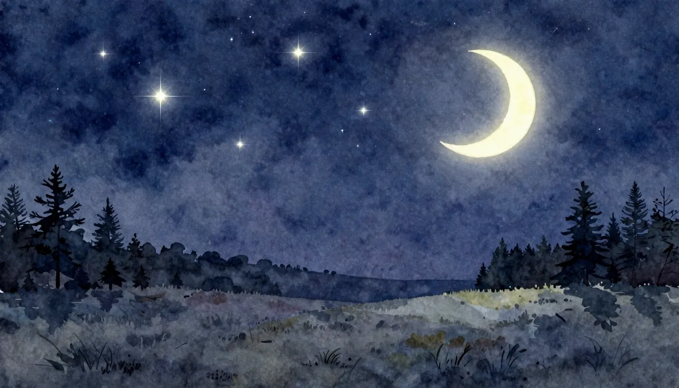 Watercolor style. A serene night sky with glowing stars and ...