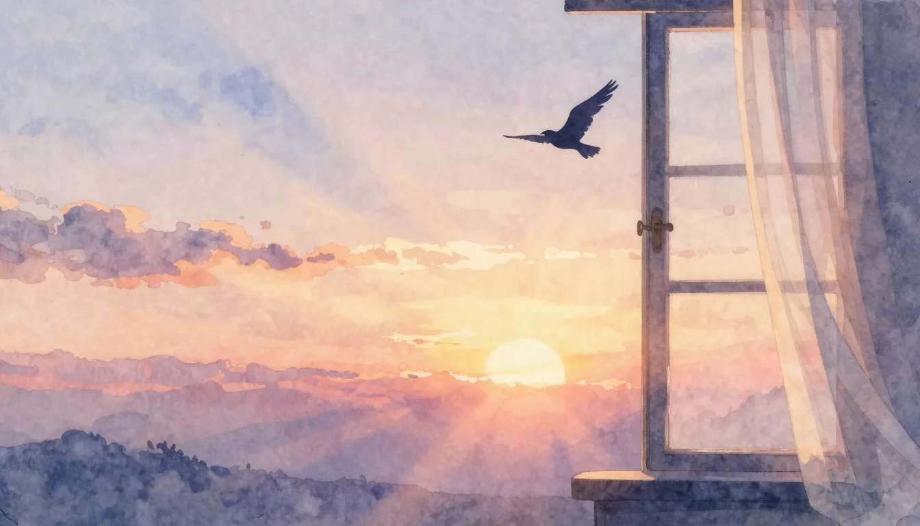 Watercolor style. A beautiful sunrise painting the sky with ...