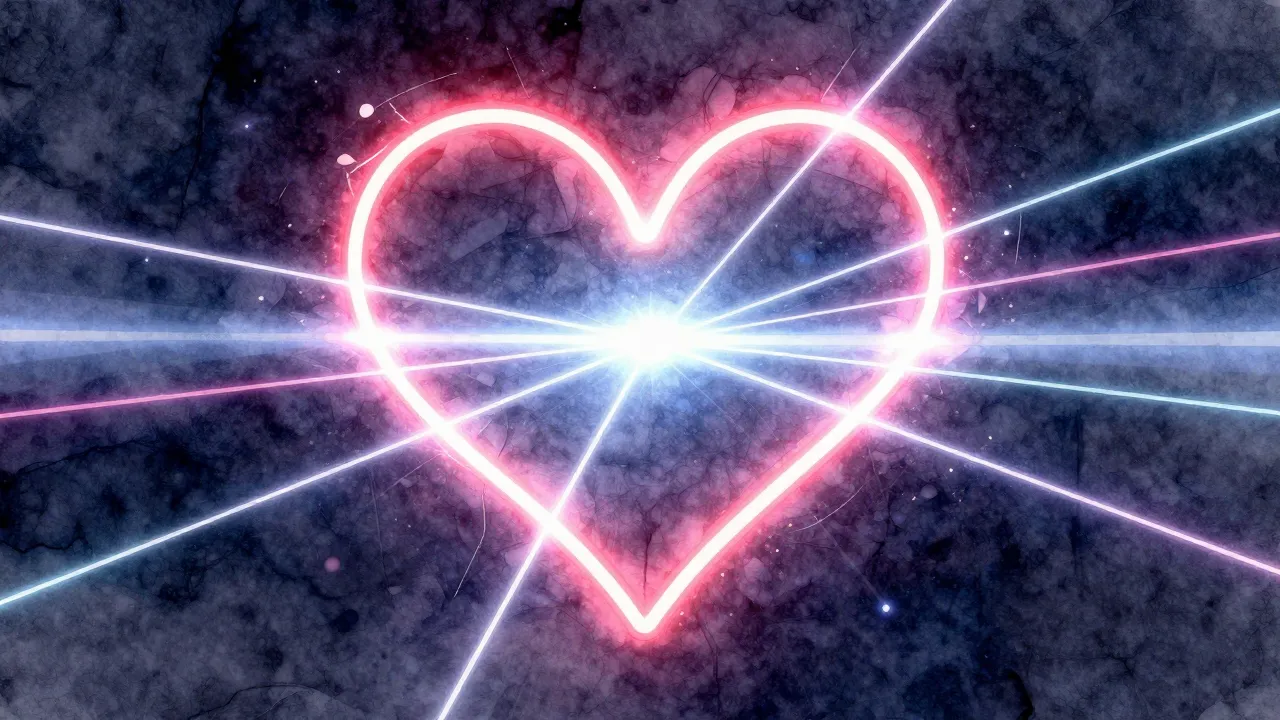 Watercolor style. Abstract glowing neon heart silhouette pul...