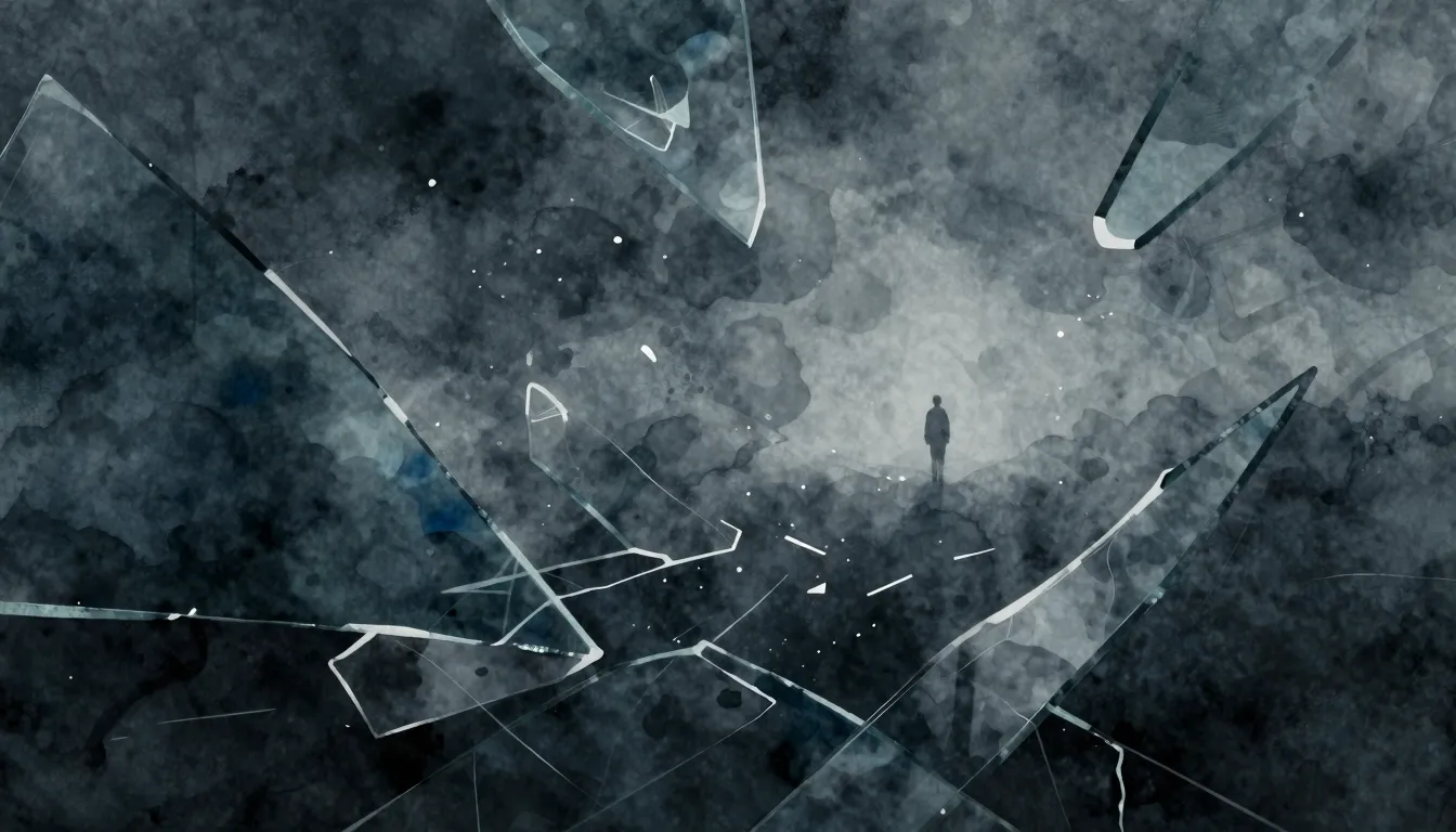 Watercolor style. Dark abstract background, broken glass sha...