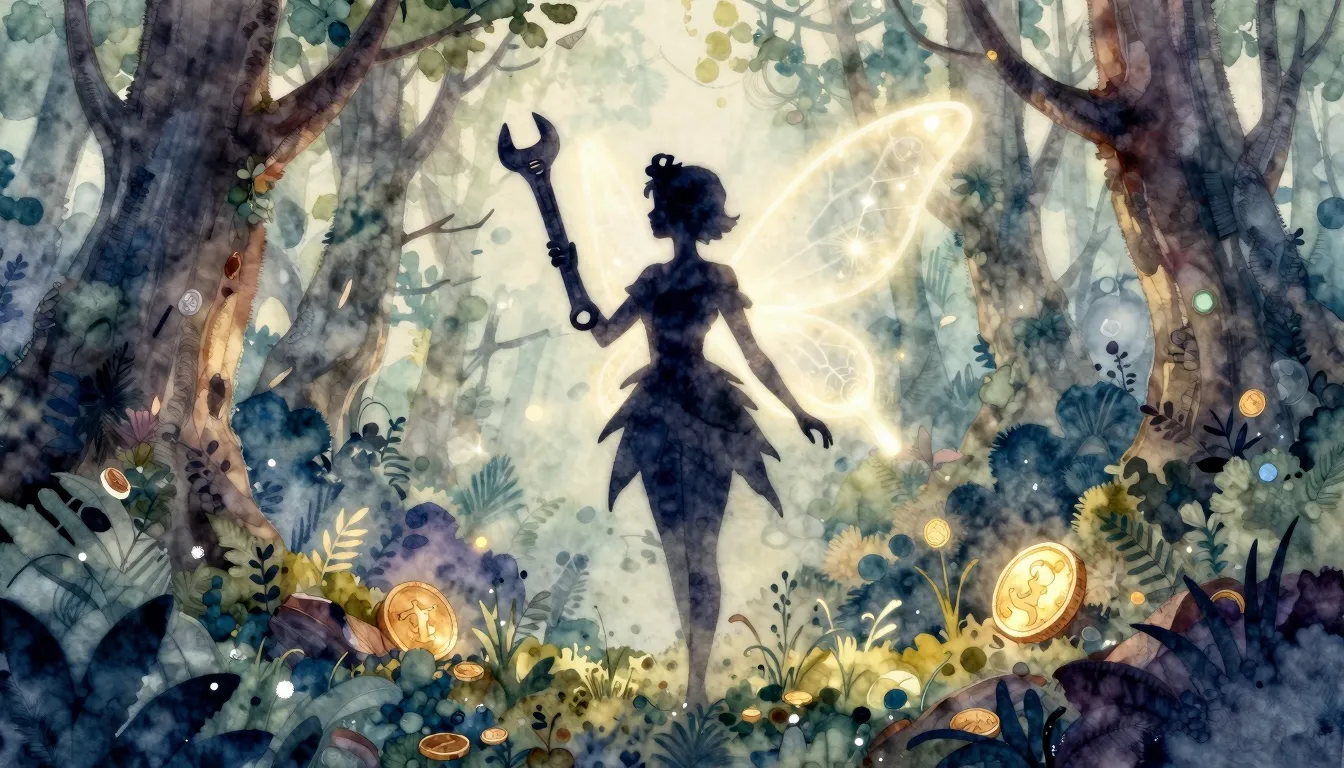 Watercolor style. A delicate fairy silhouette with glowing w...