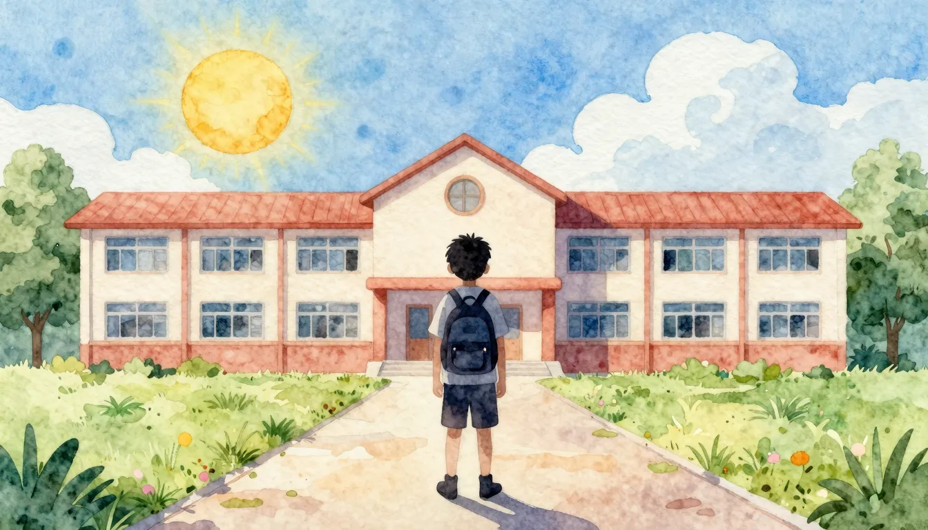 Watercolor style. A silhouette of a young boy with a small b...