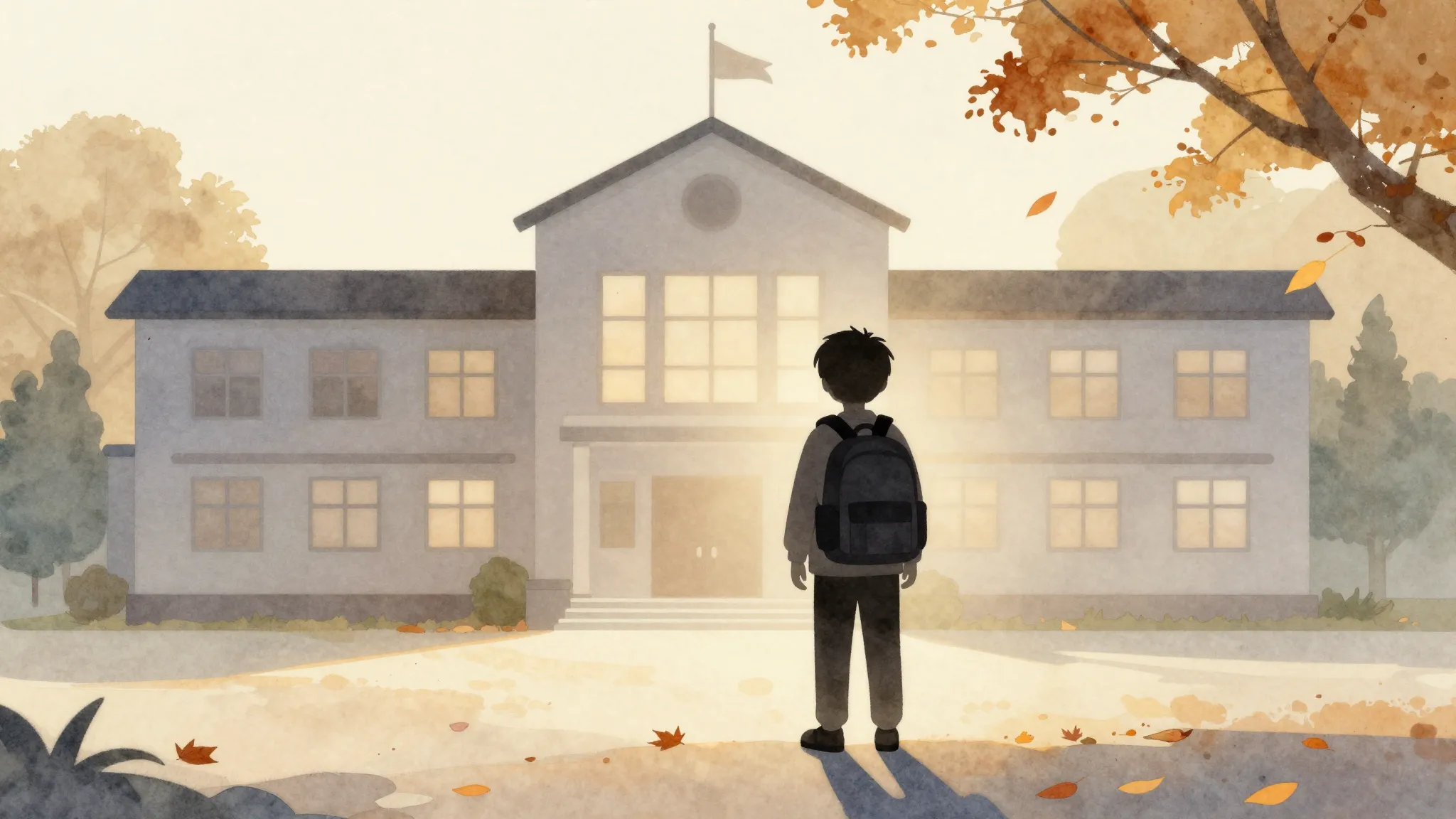 Watercolor style. Silhouette of a small child with a large b...
