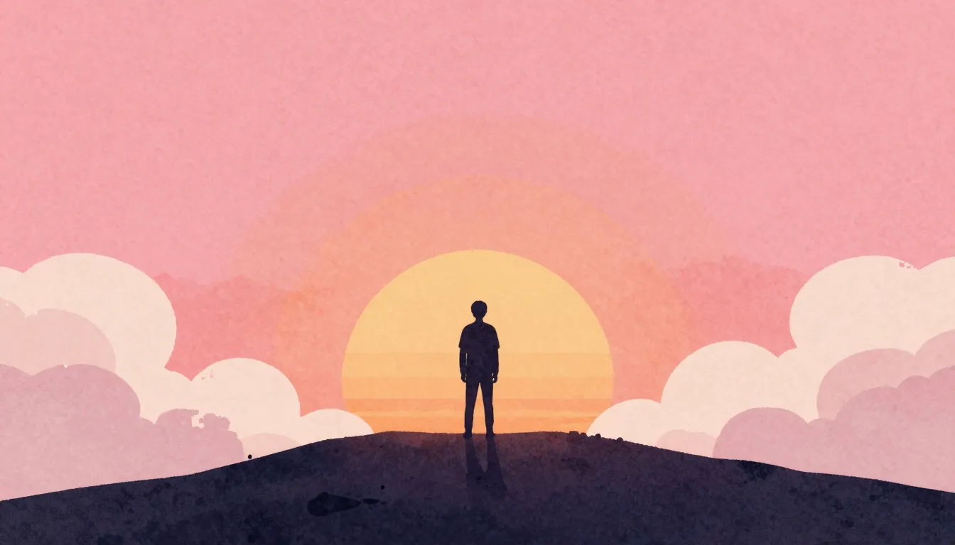 Watercolor style. Silhouette of a person standing on a high ...