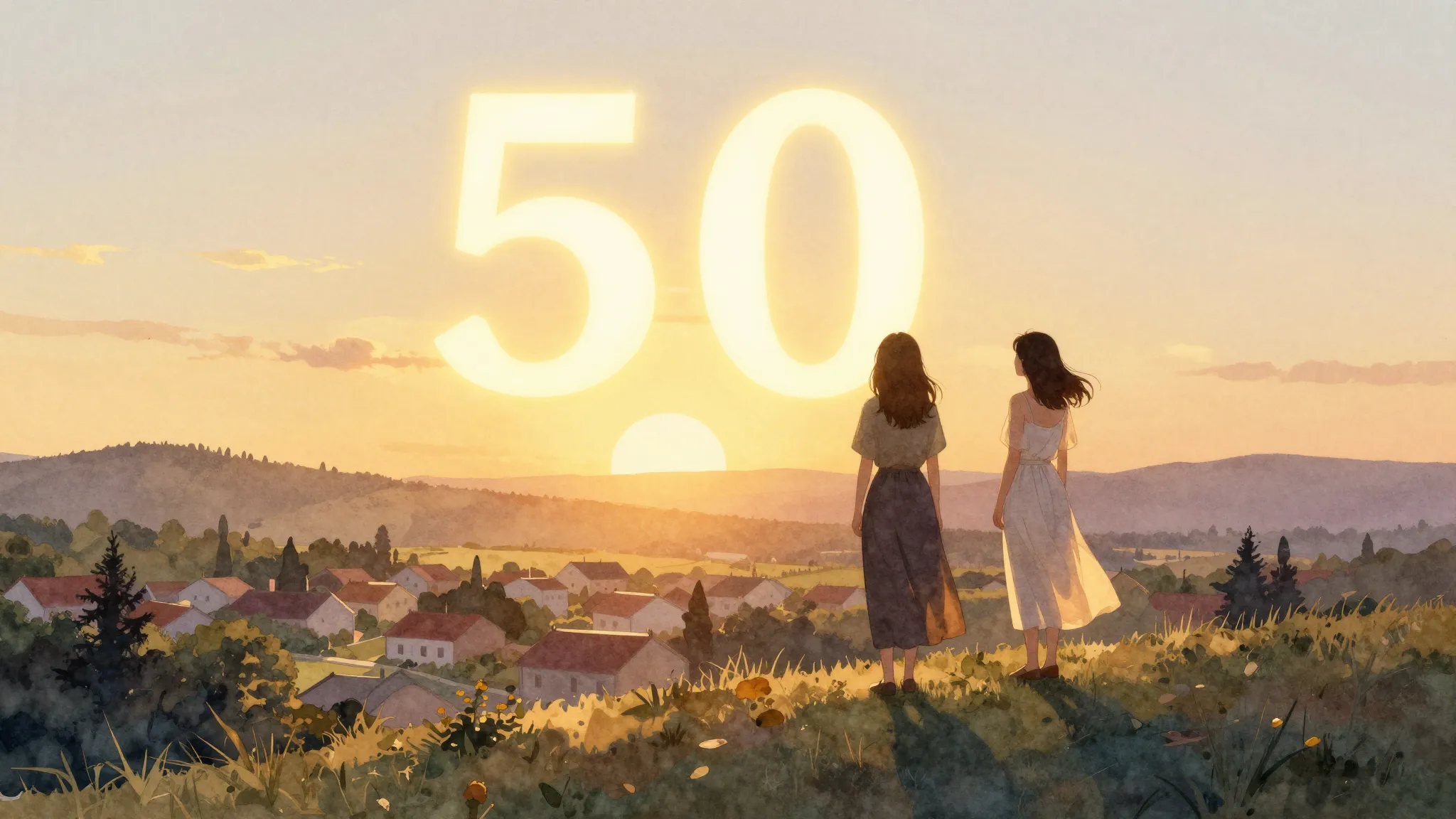 Watercolor style. Silhouette of two female friends standing ...