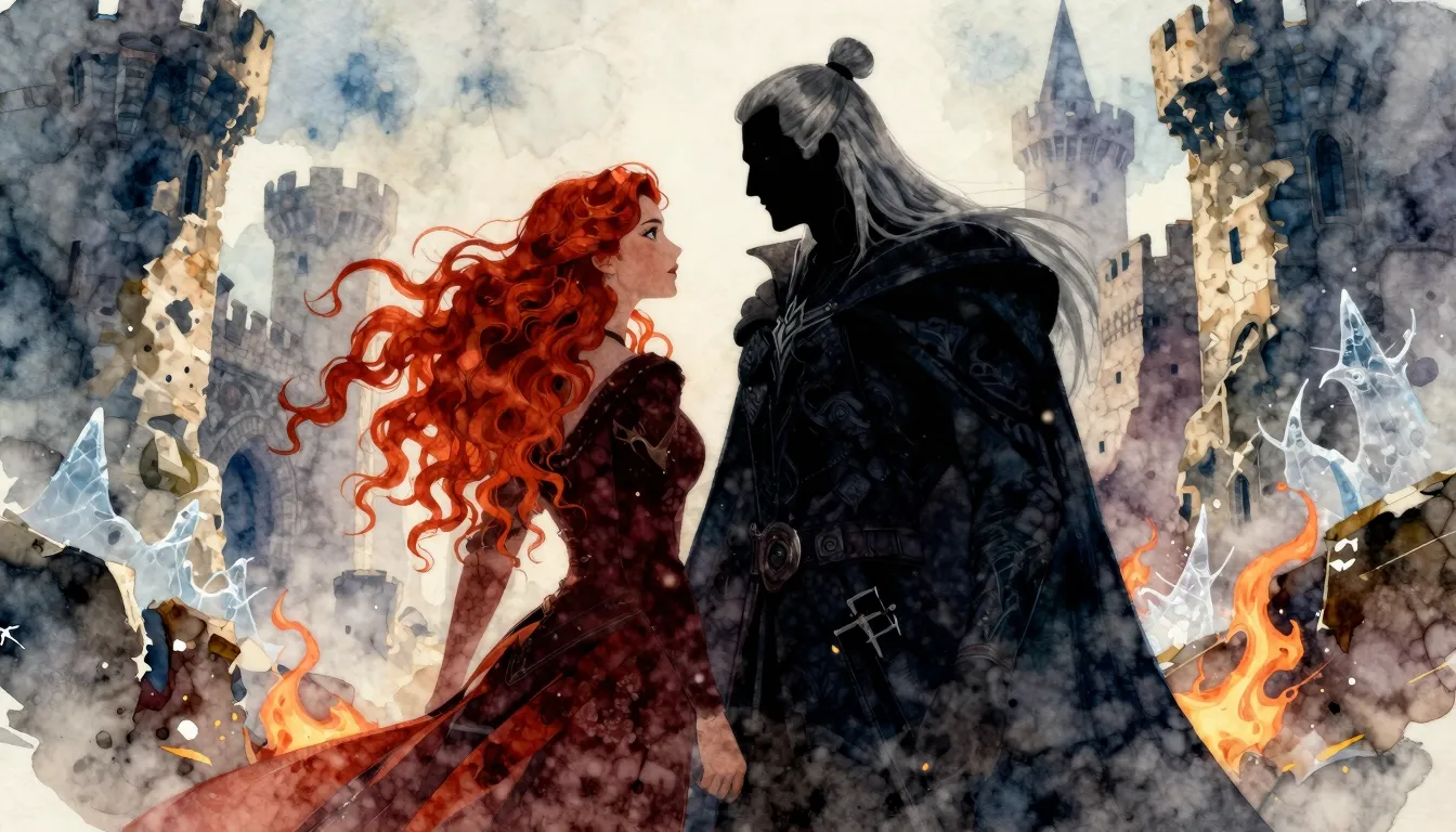Watercolor style. A silhouette of a powerful sorcerer with l...