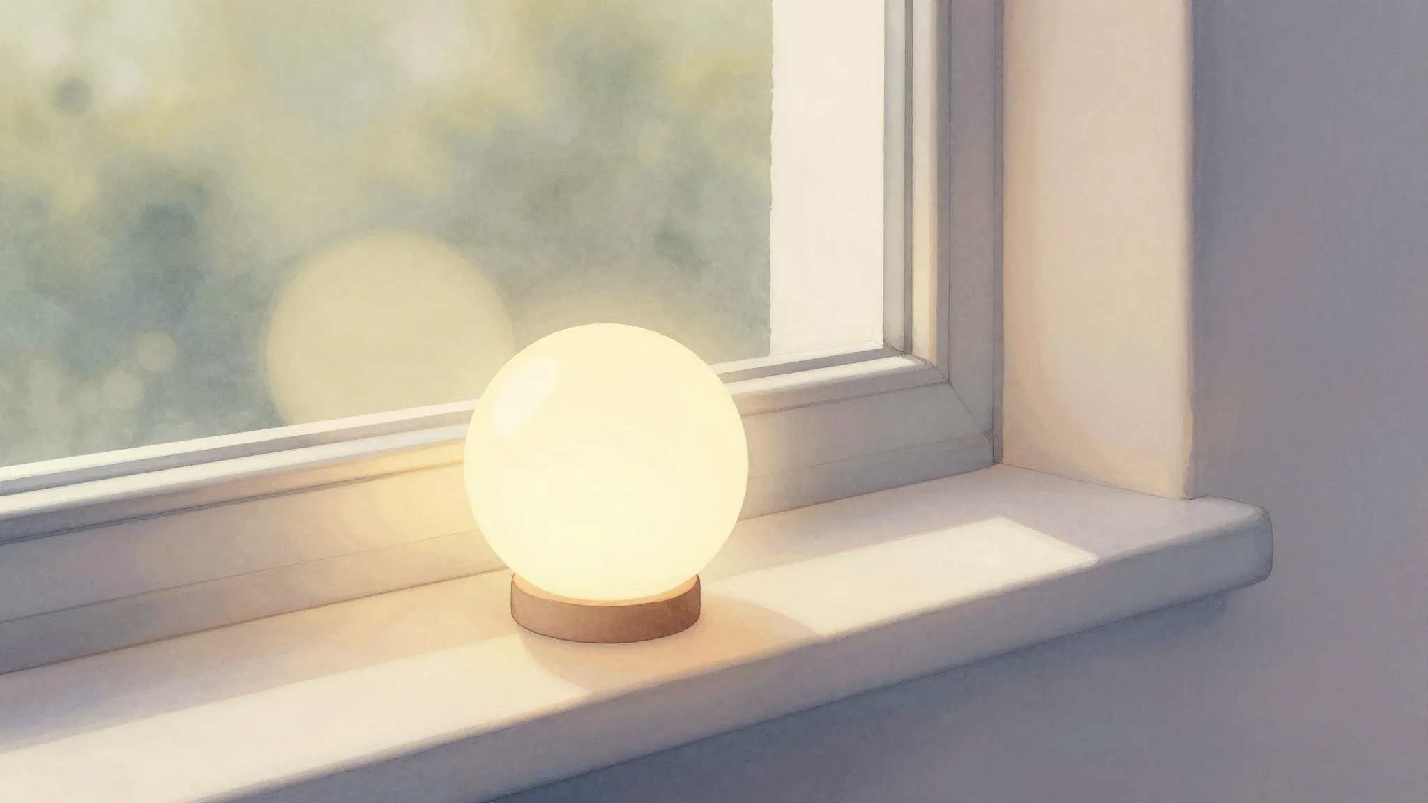 Watercolor style. A cozy morning scene, sunlight shining thr...