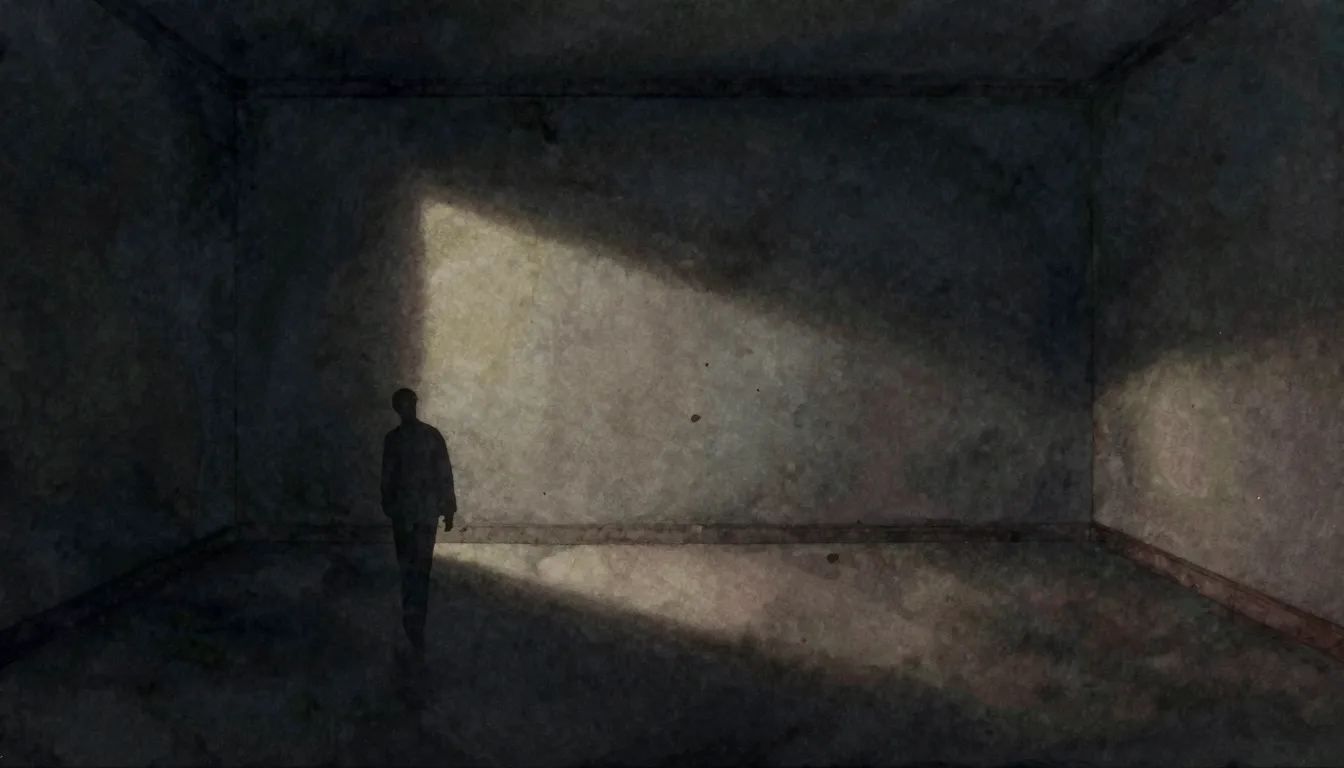 Watercolor style. Dark empty room silhouette, cold atmospher...