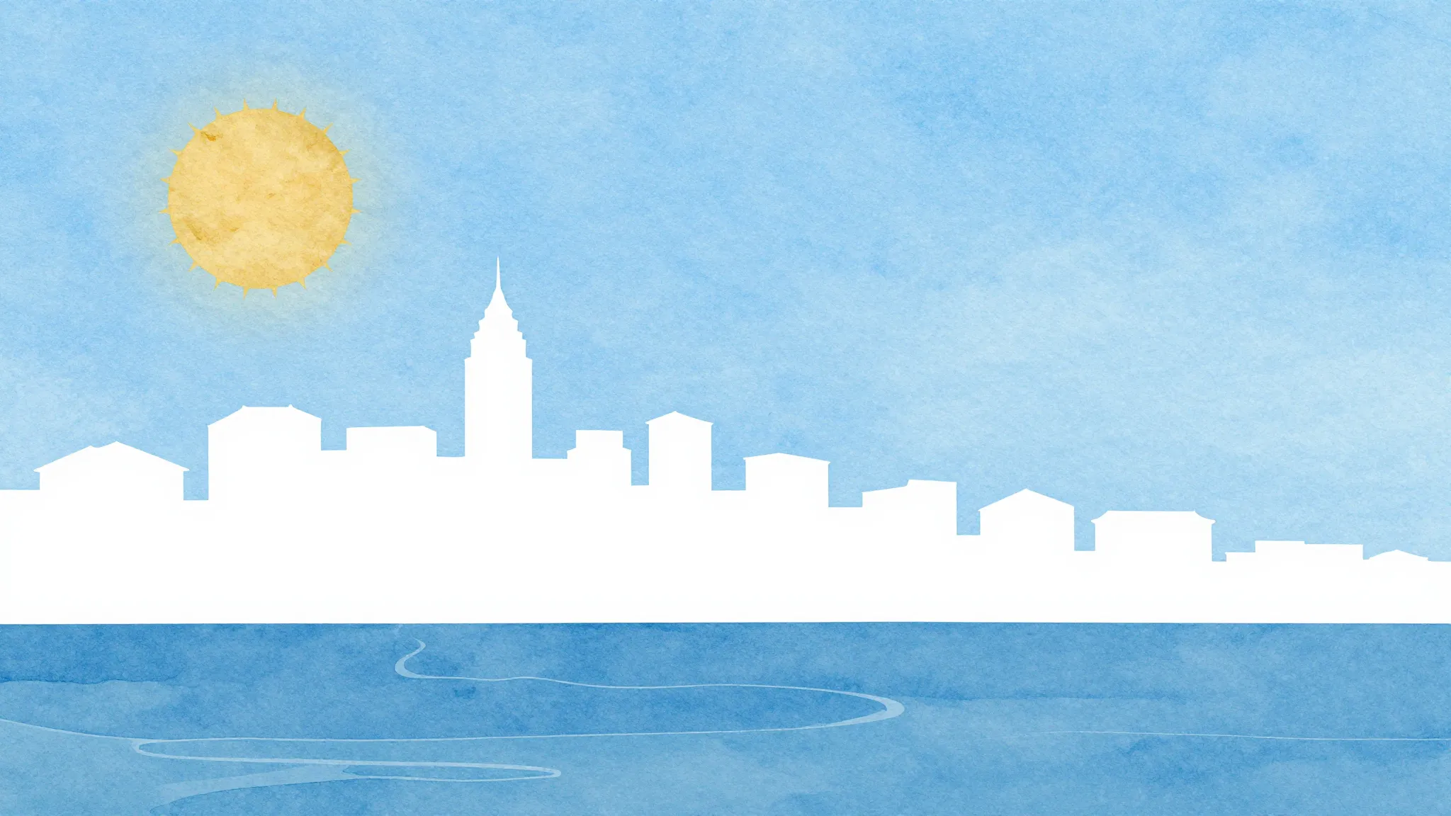 Watercolor style. Minimalist silhouette of a white coastal c...